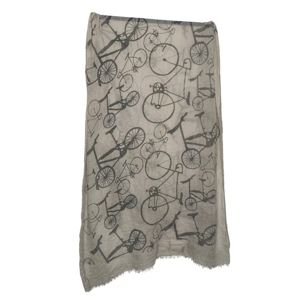 Scarf Womens OS Bicycle Print Lightweight Frayed Edge Parisian‎